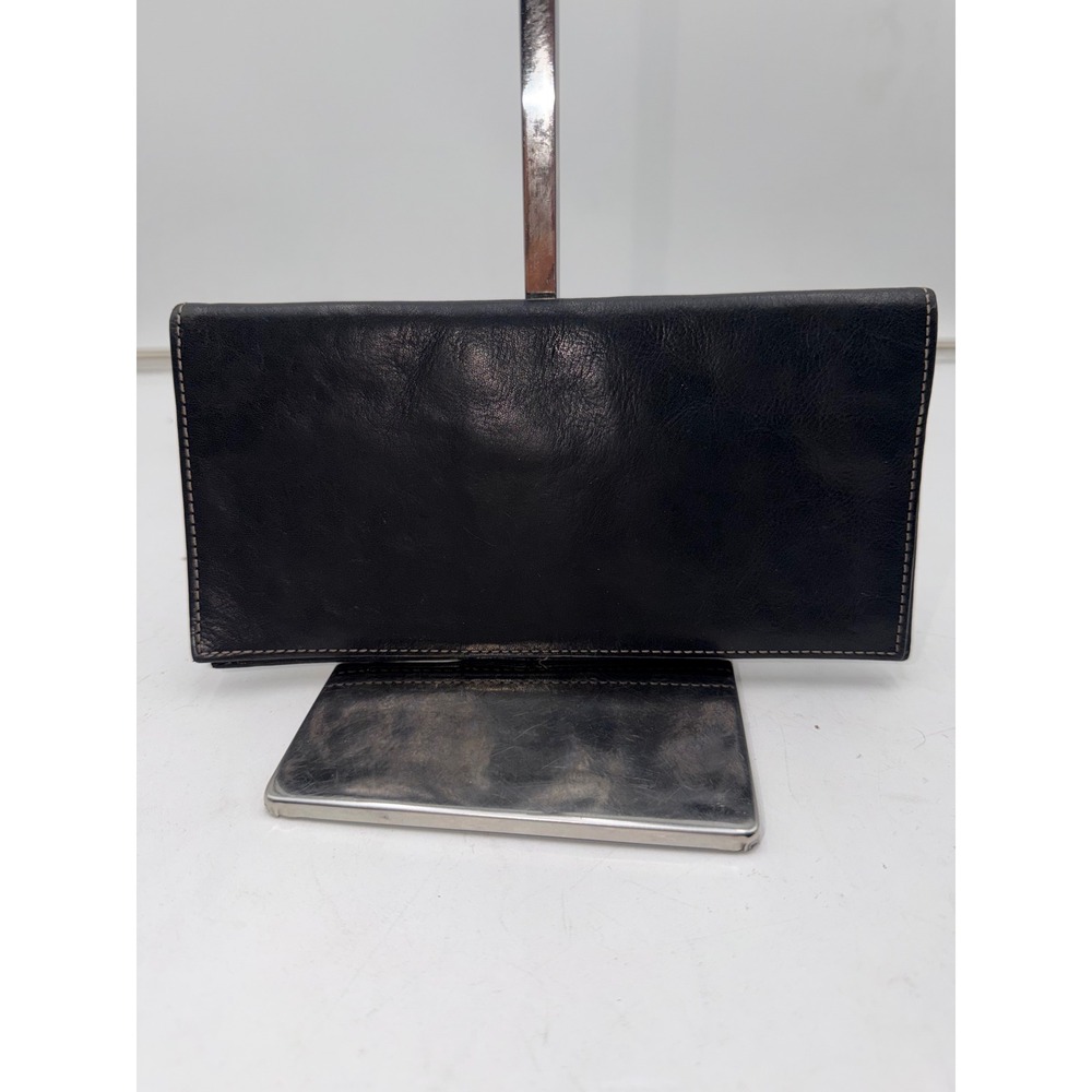 Nautica Mens Black Leather Trifold Checkbook Wallet with Contrast Stitching